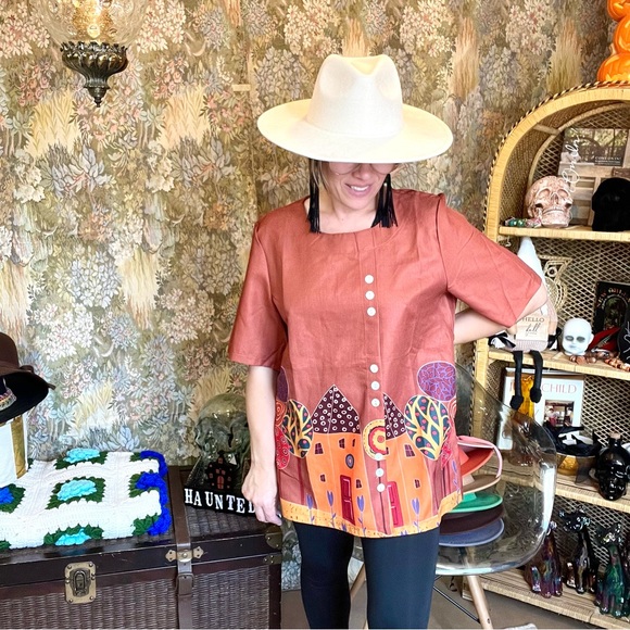 Vintage Miss Look 🍁 Fall Vibes Blouse With Off Center Buttons 🍂🌻 - Picture 2 of 6